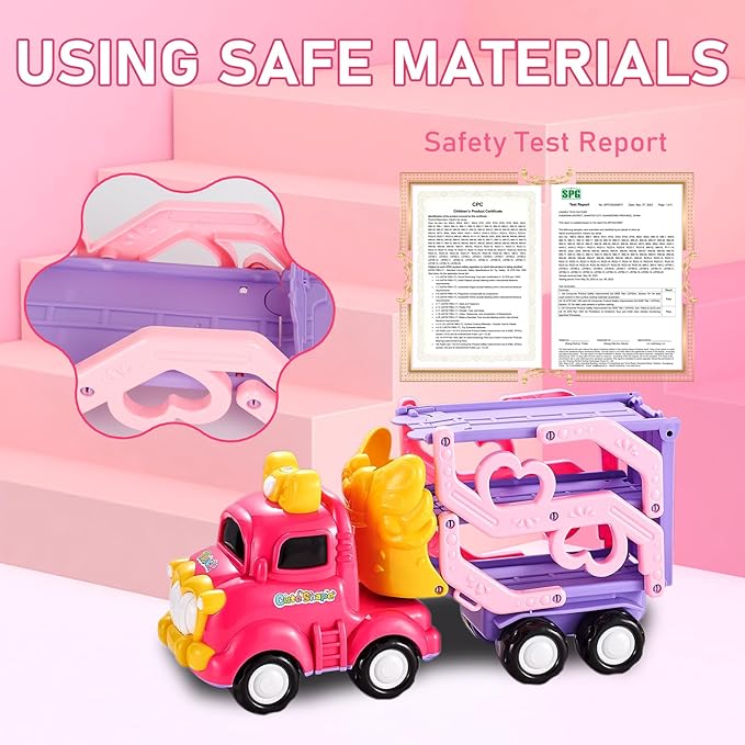 Toy Truck for 1, 2, 3, 4, 5, 6+ Year Old Girls, 7-in-1 Foldable Truck with Light & Music Educational Toy for Toddlers Great Gift for Girls