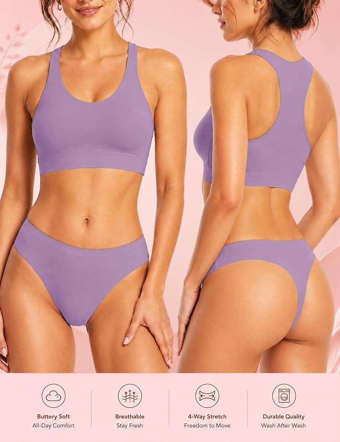 Thongs Seamless Underwear for Women No Show Thong Panty Liners Breathable Sexy Stretch Buttery Soft G-String Panties