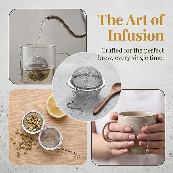 4Pcs 304 Stainless Steel Tea Infuser for Loose Leaf Tea, Extra-Fine Mesh Tea Strainer Ball, Tea Diffuser with Long Chain for Mug & Teapot, Reusable Tea Infusers for Herbal Tea & Spices