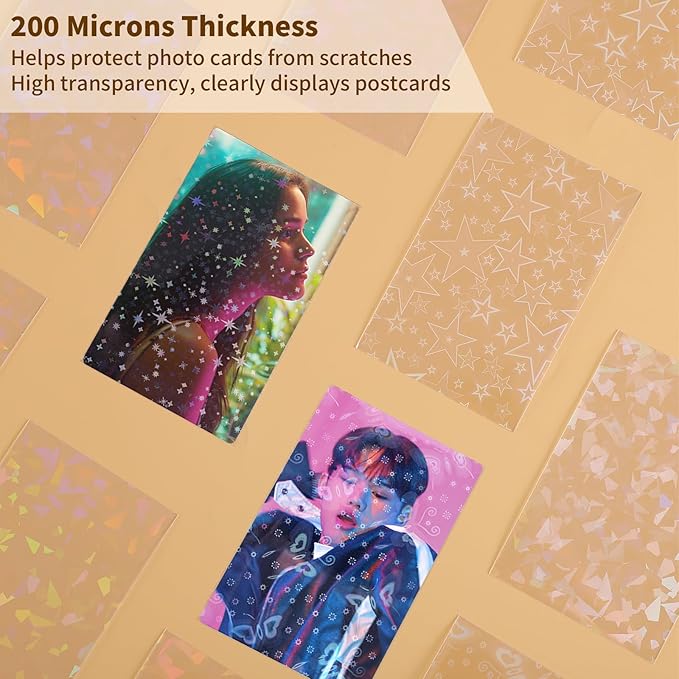 400 Pcs Kpop Photocard Sleeves 58×89mm Laser Flashing Photo Card Sleeves PVC Free & Acid Free Photocards Holder for Kpop Albums Photo Cards