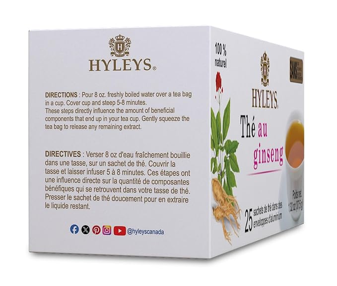 Hyleys Ginseng & Green Tea with Natural Guarana & Orange Flavor - Herbal Energy Tea - 25 Tea Bags (12 Pack - 300 Tea Bags Total)