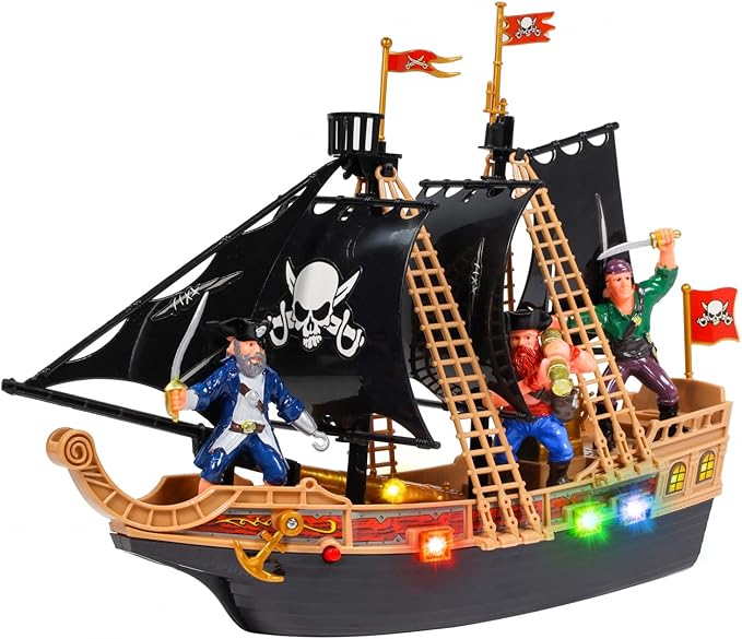 Toy Pirate Ship Boat Adventure Playset with Lights Sounds Action Figures, Black, Boys, Ages 3+