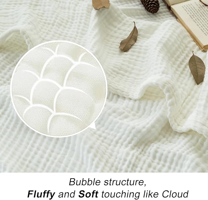 EMME Cotton Muslin Twin XL Blanket Breathable Gauze Soft Lightweight Adults Gifts for Women (White,66"x90")