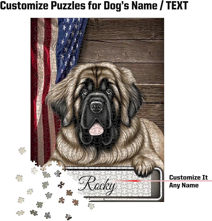 Custom Wooden Jigsaw Puzzles with Your Dog's Name on Leonberger Art Print - 300 500 1000PCS Puzzles Game and Home Wall Decor
