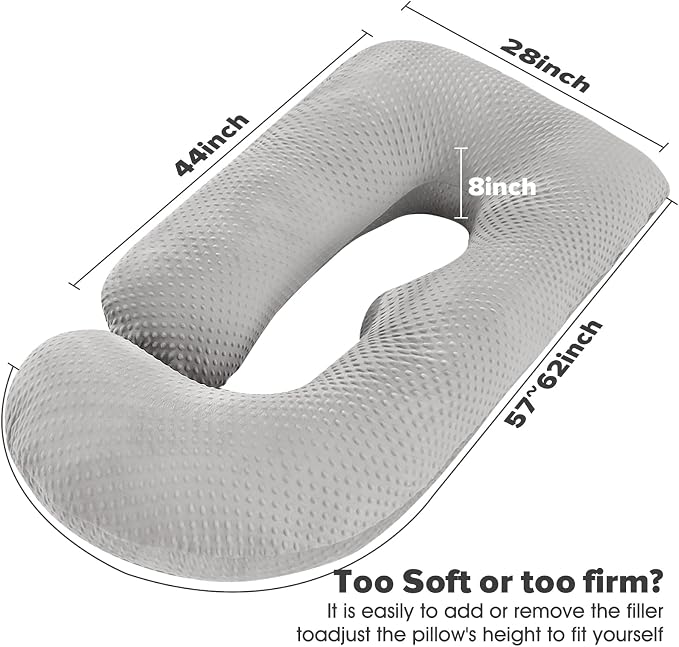 U-Shaped Full Body Pregnancy Pillow for Sleeping – 57" Maternity Pillow with Removable Cover, Support for Back, Legs, Belly & Hips (Velvet-Light Gray)
