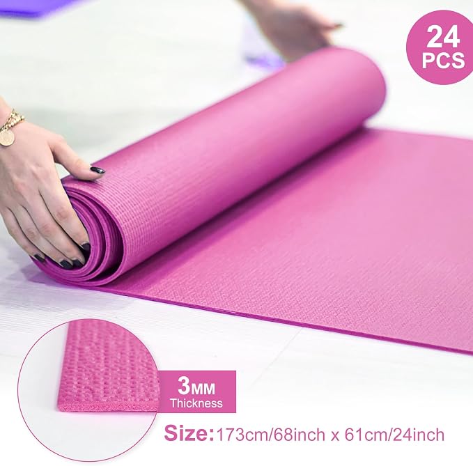 3 mm Thin Yoga Mats Bulk, Lightweight PVC Exercise Mats Non Slip Workout Fitness Pads for Yoga Pilates Stretching Classes Gym Home Studio, Easy to Clean