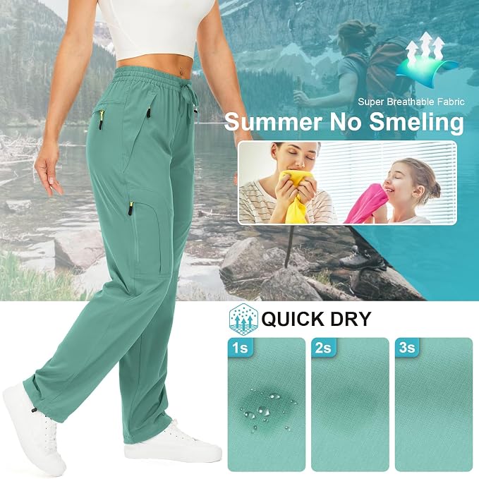 Womens Hiking Pants Quick Dry UPF 50 Lightweight Travel Golf Cargo Safari Pants Zipper Pockets