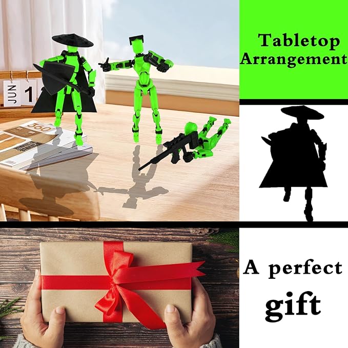 Already Assembled T13 Action Figure Accessories,Dummy 13 T13 Multi-Jointed Movable 3D Printed Toys (Green Orange)