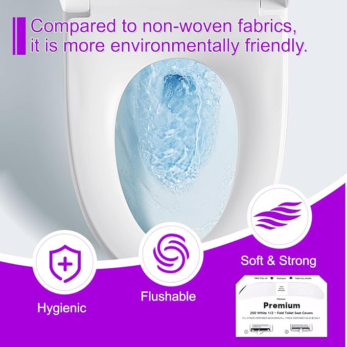 Flushable Toilet Seat Covers - 1000 Pcs, 4 Packs of 250 | Disposable, 14x16.5" Half-Fold | For Airplane, Camping, Public Restrooms | Adult & Kids Potty Training