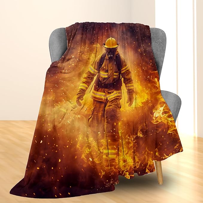Firefighter Blanket, Soft Cozy Lightweight Flannel Throw Blanket for Couch, Bed, Travel & Outdoor Use, Warm Fluffy Fuzzy Blankets for Women Men, Home Decor 60×50 in