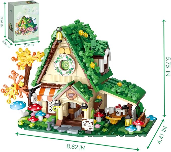 Forest Tree House Coffee House Building Blocks Set Toys,Mushroom House Building Blocks Kit,Best Present for 8+ Boys,Girls or Adults