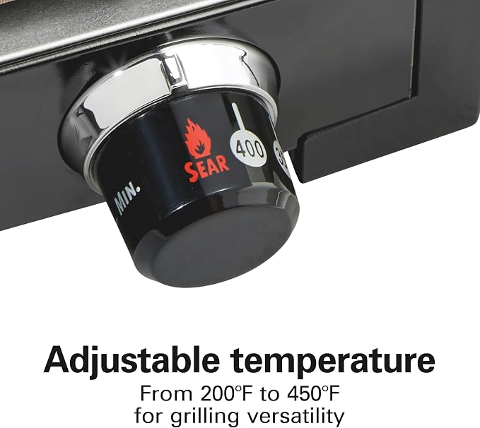 Hamilton Beach Electric Indoor Searing Grill with Adjustable Temperature Control to 450F, 118 sq. in. Surface Serves 6, PFAS-Free Removable Nonstick Grate, Stainless Steel (25360) | Adjustable Temperature Control To 450°F | 118 sq. in. PFAS-Free Remova...