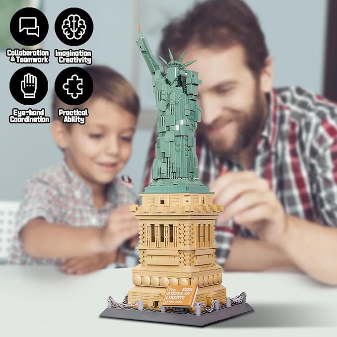 Statue of Liberty Architecture Building Block Sets New York World Famous Landmark Series Architectural Model Toys Gift for Adults Kids 1409 Pieces