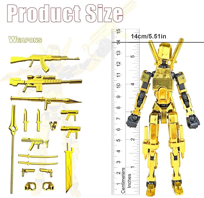 Assembly Completed T13 3D Printed Action Figures,Dummy 13 Robot 13 Movable N13 Action Figure, Lucky 13 Gift for Collectors Desktop Decorations for Game Lovers Toy(Metallic Color)
