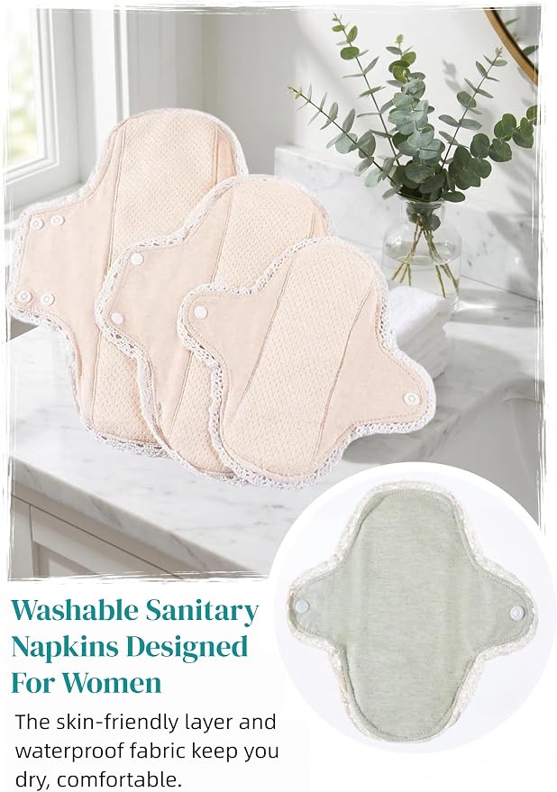 Reusable Incontinence Pads,Organic Cotton Pads Sanitary Napkins,Lace Trim Washable Menstrual Pads,with 1 Storage Bag,Panty Liners Pads Period/Incontinence/Postpartum.(Skin Color/S/4pcs)