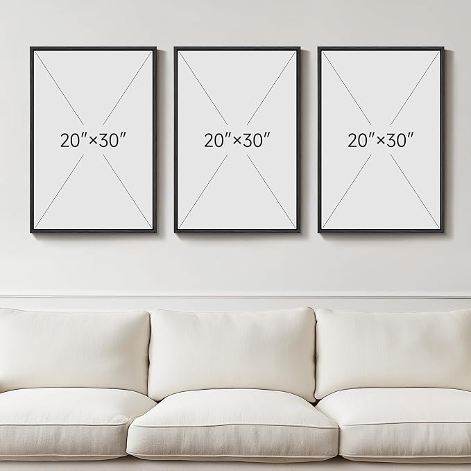 Framed Modern Black and White Abstract Wall Art for Living Room, 3 Piece | Large Canvas Prints Paintings Artwork for Walls, Minimalist Black Beige Gold Pictures, Bedroom Office Wall Decor, 30x60 In
