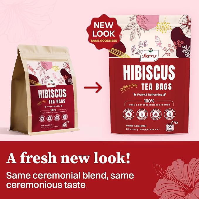 SKMTT Hibiscus Tea Bags, 60 Count, Hibiscus Flower Herbal Tea | 2g/Bag, Refreshing Tart Flavor, Caffeine-Free, Non-GMO