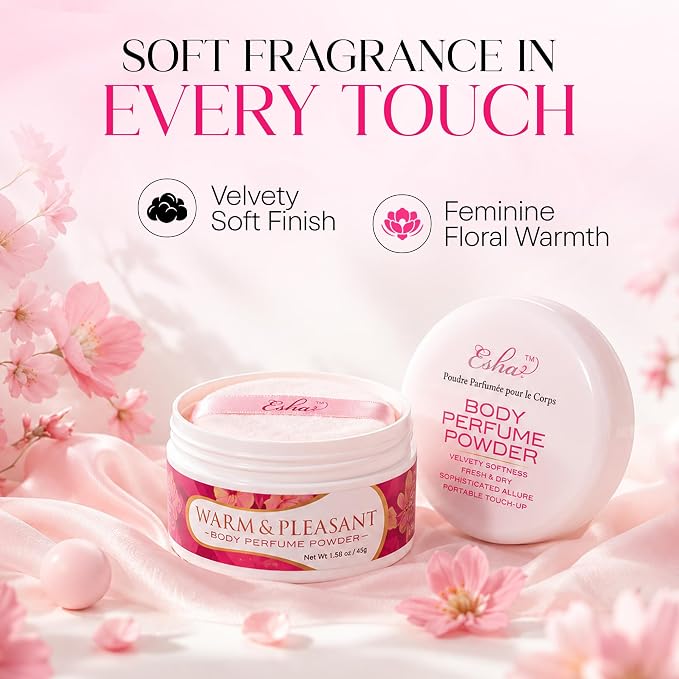 Esha Body Perfume Powder - Fragrance Body Dusting Powder for Women - Long Lasting Silky Lightweight Formula - Helps Absorb Moisture & Oil (Warm & Pleasant)