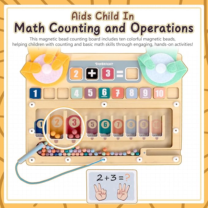 TOP BRIGHT Finger Math Addition & Subtraction Toys for Kids, Montessori Magnetic Beads Sorting Matching Learning Game for Ages 3 4 5+ Year, Educational Toys Gift for Preschoolers