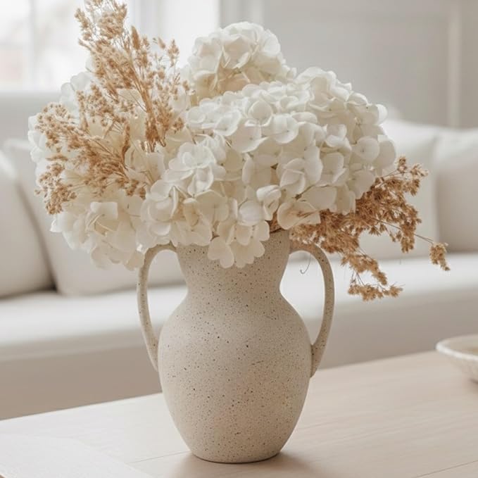 Emotionally Grounded Vase, Vaseking Large Ceramic Rustic Vase with 2 Handles, 8.6 inch Minimalist Decorative Farmhouse Vases for Home Decor, Living Room, Enterway, Table Decoration, Speckled White