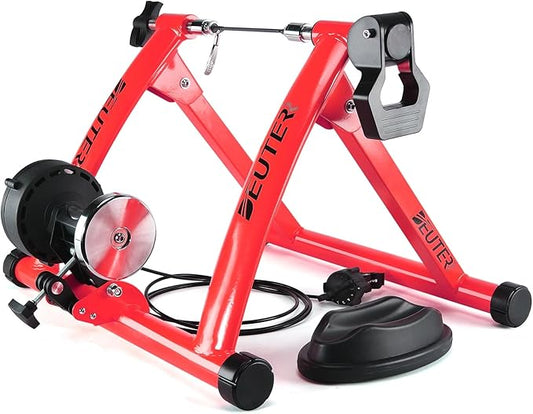 Bike Trainer, Magnetic Bicycle Stationary Stand for Indoor Exercise Riding, 26-29" & 700C Wheels, Quick Release Skewer & Front Wheel Riser Block Included