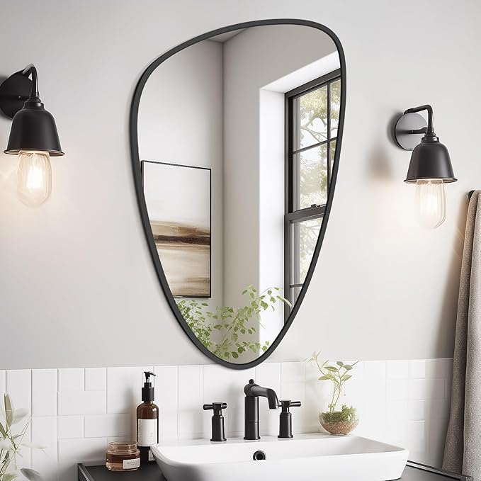 Asymmetrical Mirror, Irregular Wall Mirror, Wall Mirrors Decorative for Bedroom Living Room entryway Hall, Wall Mirror for mid Century Modern Decor 31" H x 20" W, Black