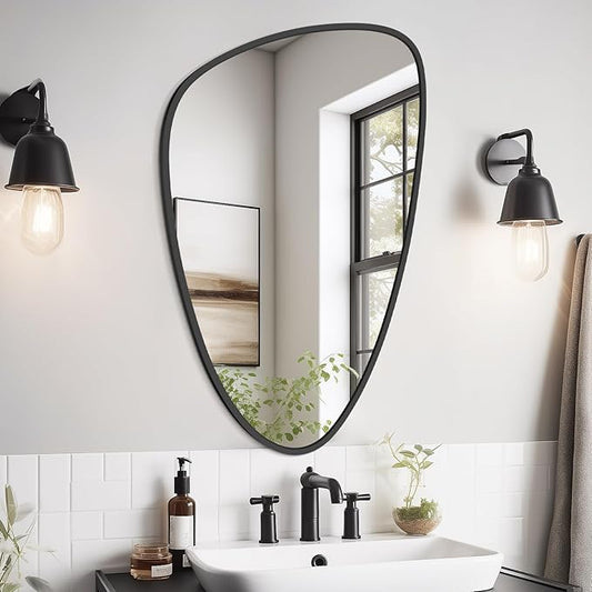 Asymmetrical Mirror, Irregular Wall Mirror, Wall Mirrors Decorative for Bedroom Living Room entryway Hall, Wall Mirror for mid Century Modern Decor 31" H x 20" W, Black