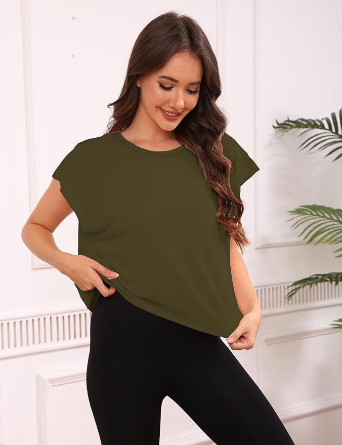 Kumufenc Women Short Sleeve Workout Shirts Open Back Tops Casual Yoga Y2k Athletic Gym Slouchy Crop Running Tees