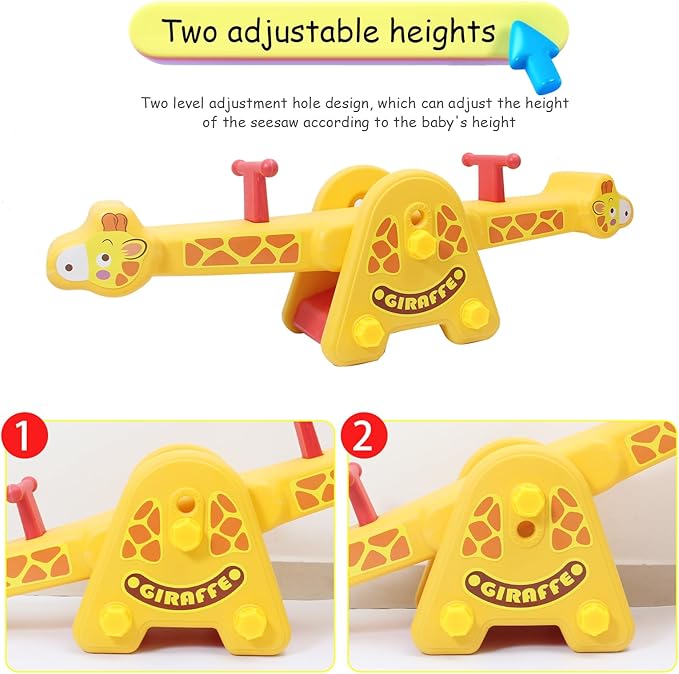 Joyful Yellow Giraffe Teeter Totter Seesaw: Rocking Fun for Two Toddlers or Kids; Indoor & Outdoor Toddler Toys for Ages 1-12, A Precious Gift for Your Dearest Child