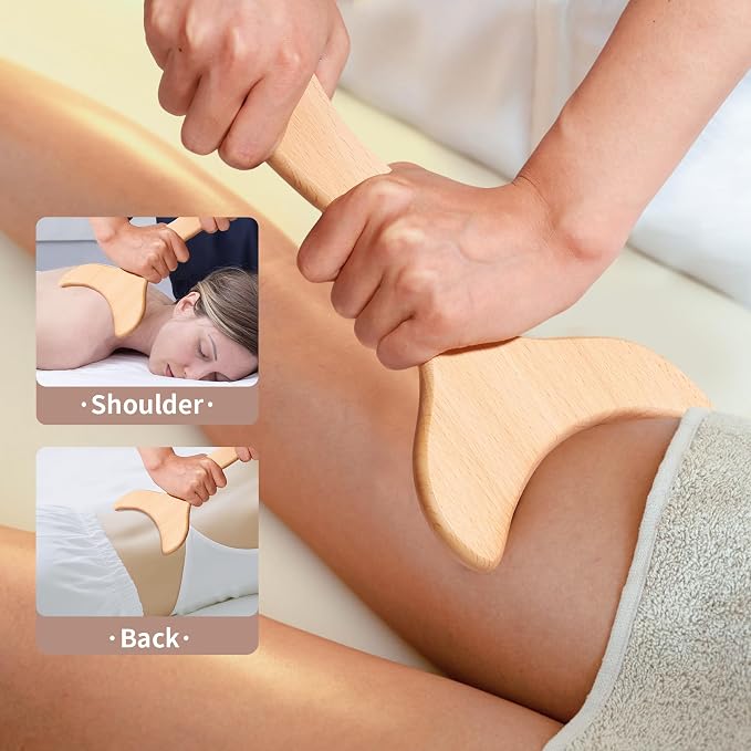 SAMEBUTECO 3 in 1 Lymphatic Drainage Massager Wood Manual Fascia Massage Roller and Gua Sha Tool Set for Body Release Cellulite Anti Cellulite and Relieve Muscle Fatigue 3 Packs