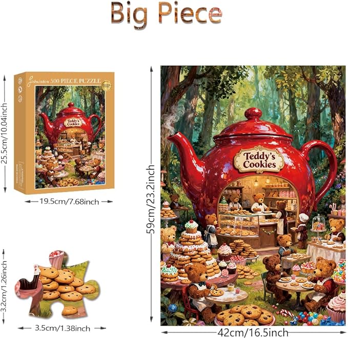 500 Piece Large Size Jigsaw Puzzles for Adults and Teens Family Happy Games Teddy Bear Cookies Store [Larger Size Pieces]