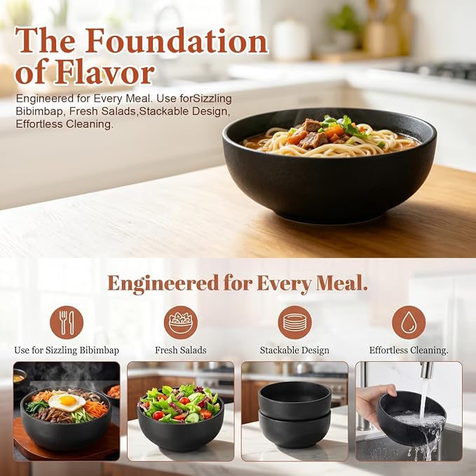 Cabilock Cast Iron Bibimbap Bowl 6.7 Inch Korean Stone Bowl for Cooking Sizzling Hot Pot Dolsot Professional Ramen Noodle Soup Mixing Rice Serving Basin Oven Safe Seasoned Kitchenware