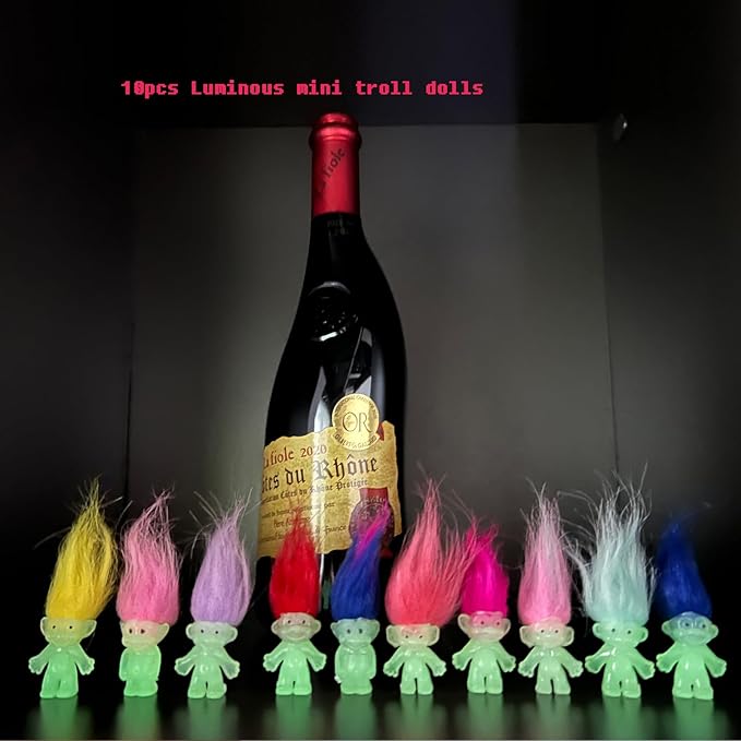40pcs Luminous Mini Troll Dolls Glow in The Dark Vintage Action Figures Troll Dolls 1.2" Bodies, 2.3" Hair. Cake Toppers School Project, Arts and Crafts (40pcs)