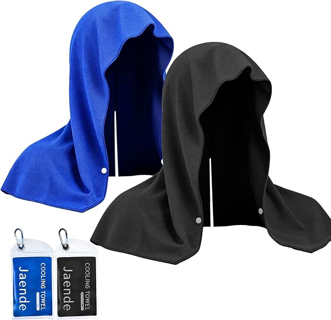 Jaende 2Pack Cooling Hoodie Towel, UPF 50+ Sun Protection Ice Towel, Instant Cooling Towels for Neck and Face, Perfect for Sports, Gym, Workout, Yoga, Running & Hot Weather