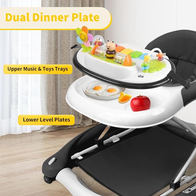 5 in 1 Baby Walker, Music and Lights Walker for Baby Boy Girls 6-12 Months, Foldable Baby Walkers with Wheels and Bouncer Combo Portable, Toddler Infant Walker with Adjustable Height