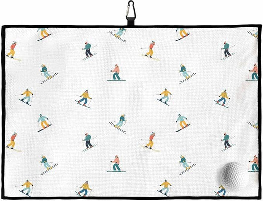 Skiing Golf Towel with Clip, Winter Snow Ski Sports Cartoon Boys Girls Skier Large Microfiber Women Men Sports Work Out Disc Golf Bag Towel for Yoga, Gym, Fitness, Swimming Towels Accessory