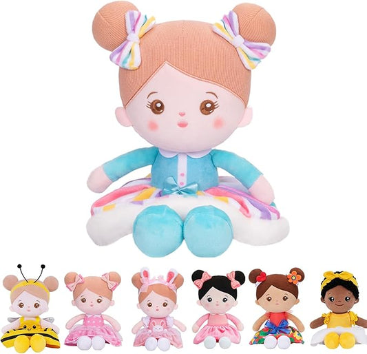 OUOZZZ 15" Soft Baby Doll Toys for 1 + Year Old Girl Gifts, Birthday Gifts for 1 Year Old Girl Christmas Plush Toys Gift for Toddler Kids Rainbow