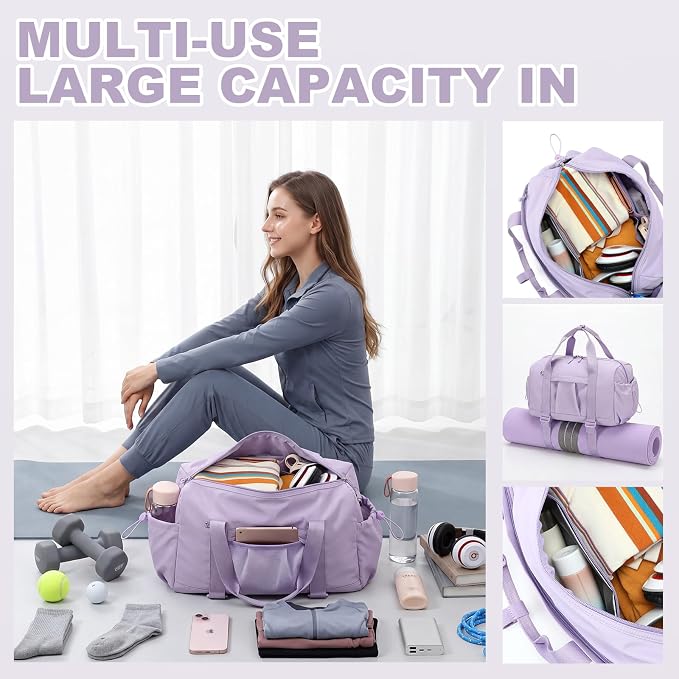 LEDAOU Small Gym Bag for Women, Mini Duffle Bag with Yoga Mat Holder Lightweight Carry On Sports Bag with Separate Shoe Pocket and Wet Pocket Duffel Bags Dance Yoga Workout Bag