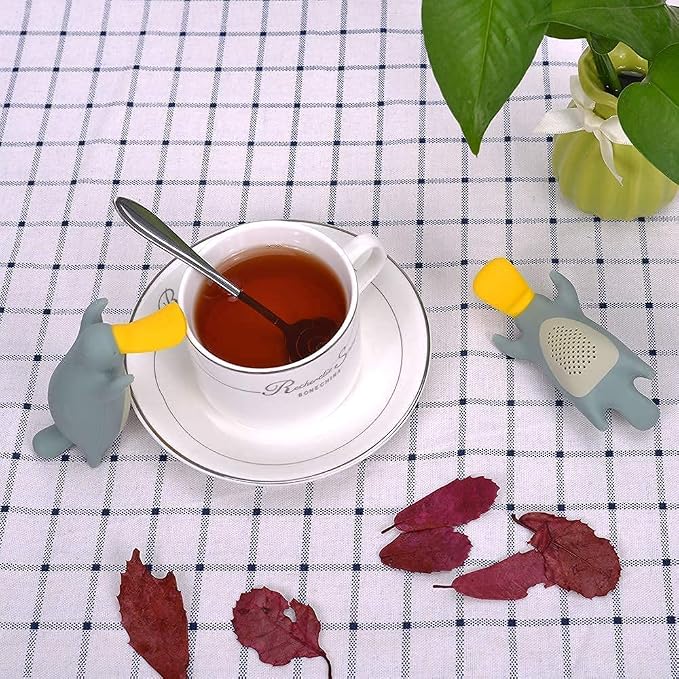 Numola Silicone Tea Infuser Set of 2, Cute Platypus Loose Leaf Tea Strainer with Stainless Steel Teaspoon, Reusable Tea Ball Filter for More Enjoyable Tea Times with Friends and Family