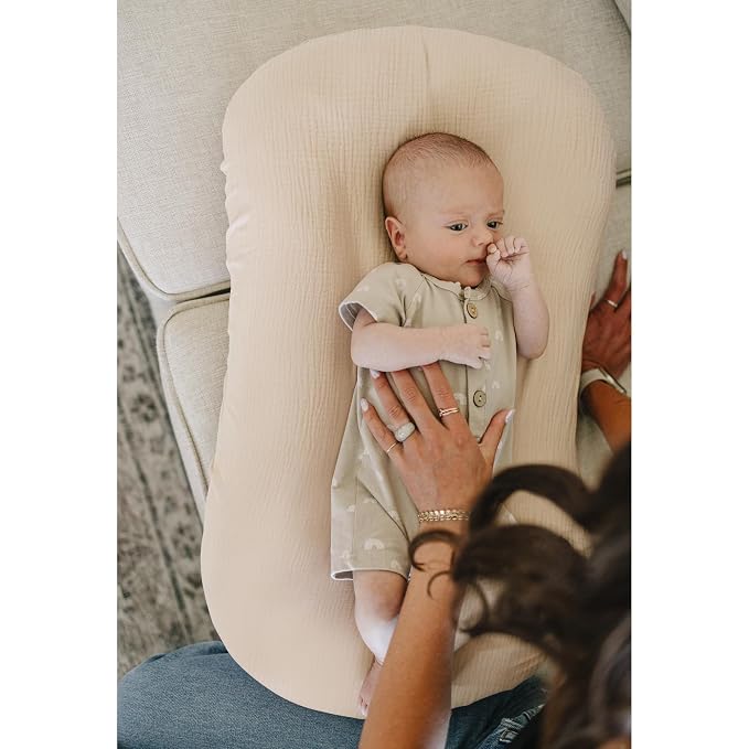 Konssy Muslin Baby Lounger Cover 2 Pack, 100% Cotton Newborn Lounger Cover, Soft and Breathable Baby Nest Slipcover for Boys Girls (Brown,Wheat)