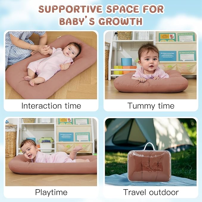 Baby Lounger for Newborn, Bionic Design Baby Lounger, Soft Organic Cotton Breathable Lounger for Infants 0-24 Months (Brown)