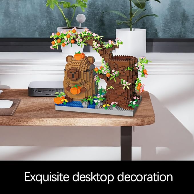 Capy-bara Pen Holder Building Blocks Set, Cute Pumpkin,Animals,Flowers,Tree Building Bonsai Kit Gifts Toy for Kids Age 8 9 10 11 12, Office Home Decoration, Gift for Boys Girls Adult(1890PCS)