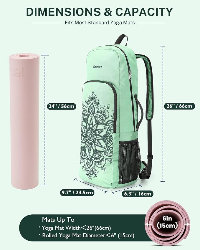 Gonex Yoga Mat Bag, 2 Carry Ways Yoga Backpack with Wet Compartment Metal Zippers for Women Men, Large Capacity Yoga Mat Carrier for Yoga, Gym, Travel