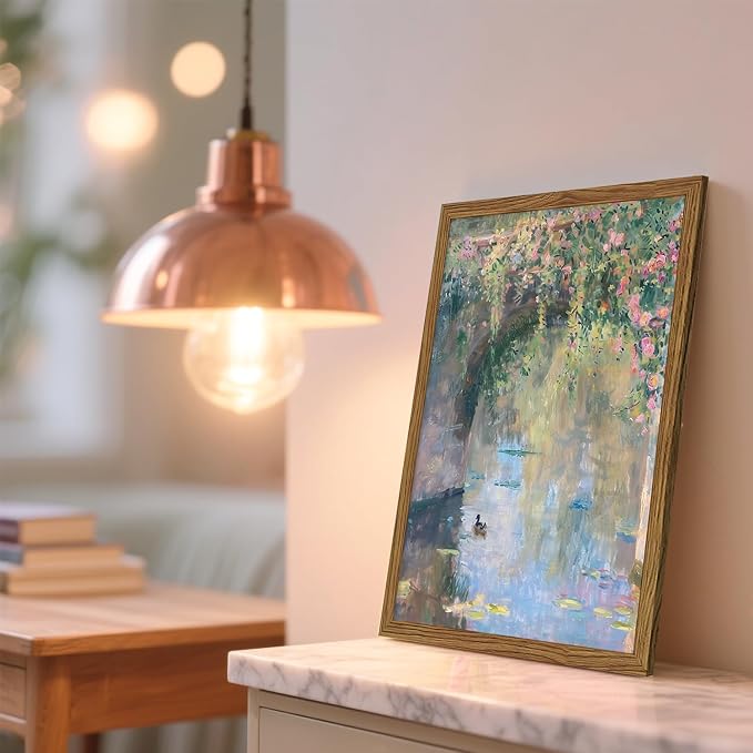 Framed Vintage Monet Canvas Wall Art, Floral Landscape Wall Decor Paintings, Country Nature Pictures Prints Aesthetic Home Decor for Living Room Bedroom Bathroom 12x16 inch