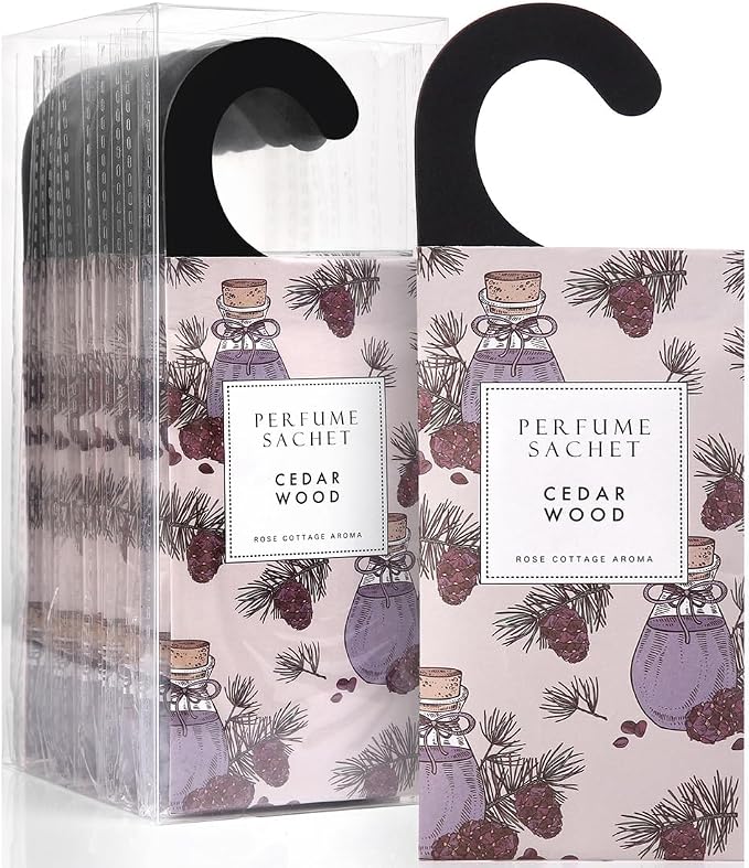 ROSE COTTAGE Large 12 Packs Cedar Wood Hanging Closet Deodorizer Air Freshener Long Lasting Scented Sachets Smell Goods for House