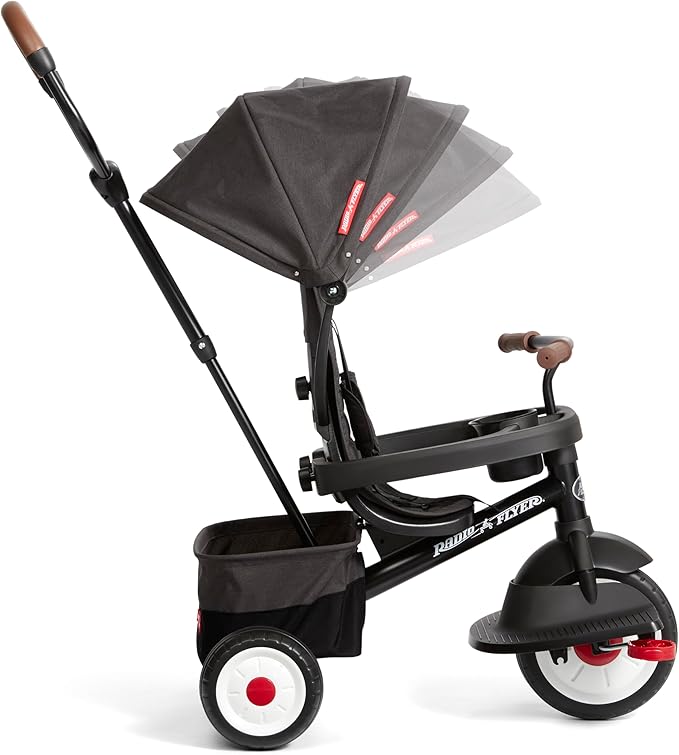 Radio Flyer City 4-in-1 Stroll 'N Trike, Black, for Riders 1-5 Years Old, 4 Riding Modes, 3 Point Harness with Comfort Pad, Parent Controlled Steering, Rear Storage, Stroller Tricycle for Toddlers