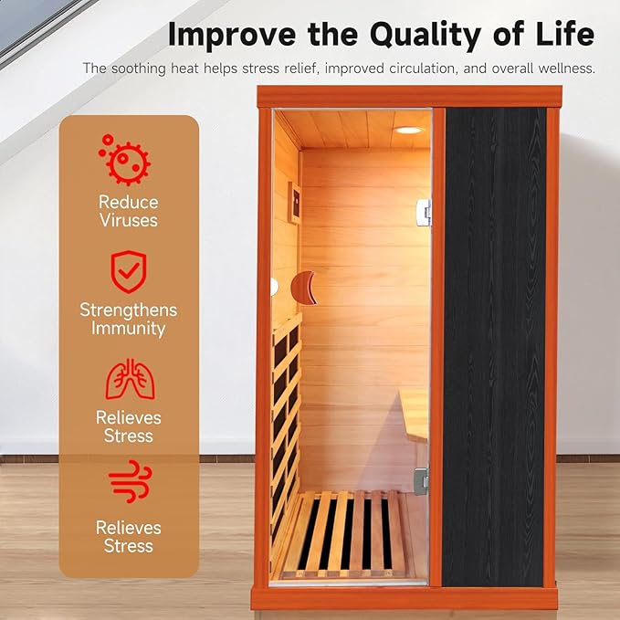 OUTEXER 1 Person Sauna Far Infrared Sauna 1200W Indoor Home Sauna Low EMF 110V with Control Panel 7 Color Light 28.7 * 35.2 * 61.4 inch