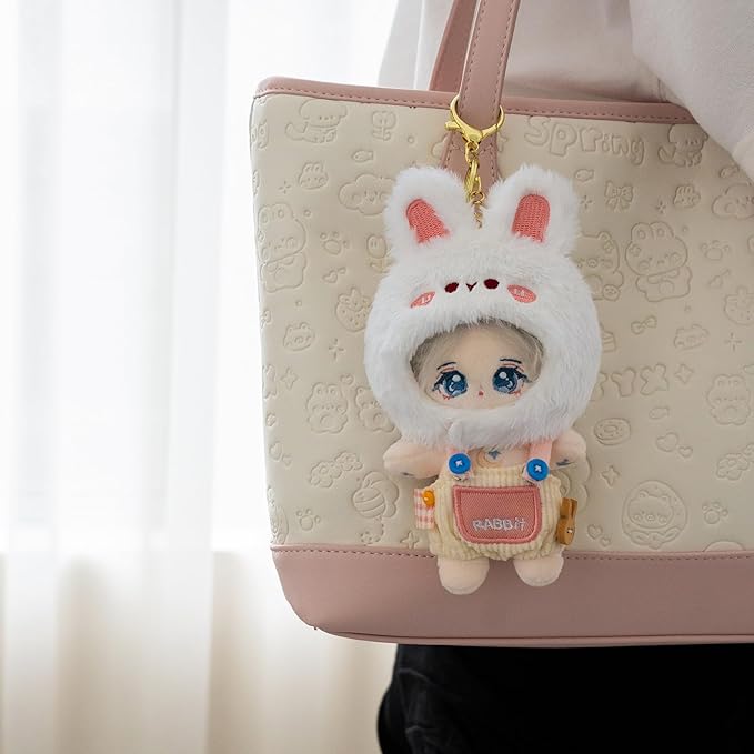 CALEMBOU Plush Doll Clothes, 4 Inches Cute Animal Series Vinyl Plush Doll Clothes, Kawaii Doll Clothes Accessories Set for Birthday Gifts (Cute Rabbit Set)