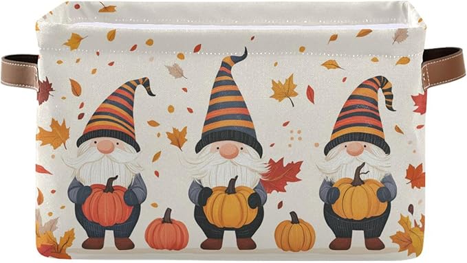 Aslsiy Storage Basket Gnome and Pumpkins Autumn Nursery Bins Apricot Baby Box Canvas Clothes Shelf Basket Laundry Hampers 2 Pcs