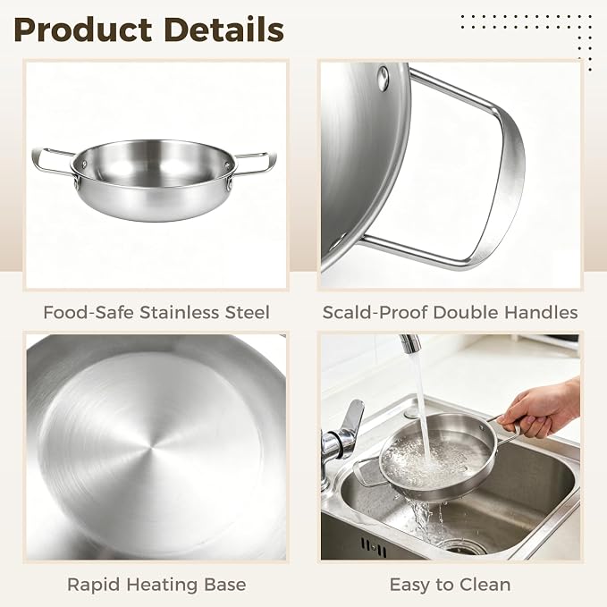 4Pcs Korean Ramen Pot Set,Stainless Steel Ramen Pot with Double Handles, 8.4-10.7 in Diameter Korean Noodle Pot Golden Soup Pots & Cooking Pots for Stove,Pasta,Soup (Silver)